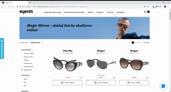 eyerim Magic Mirror, try on amazing eyewear with our new online shopping tool